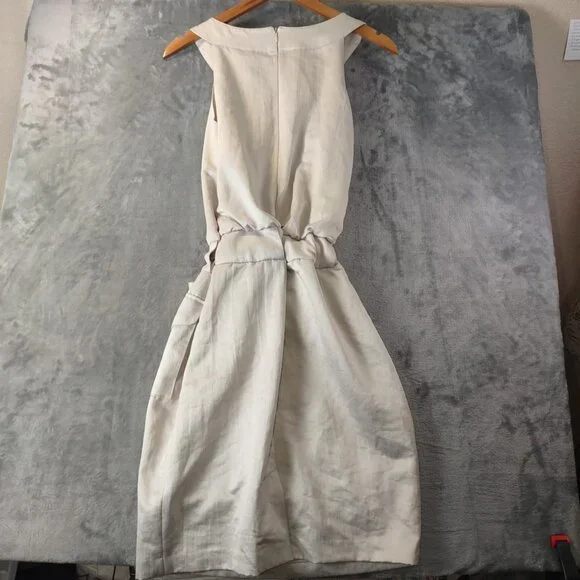 Chico's Womens Cream Sleeveless Belted Sheath Dress Pockets Size 1(S) Scoop Neck - Picture 2 of 9